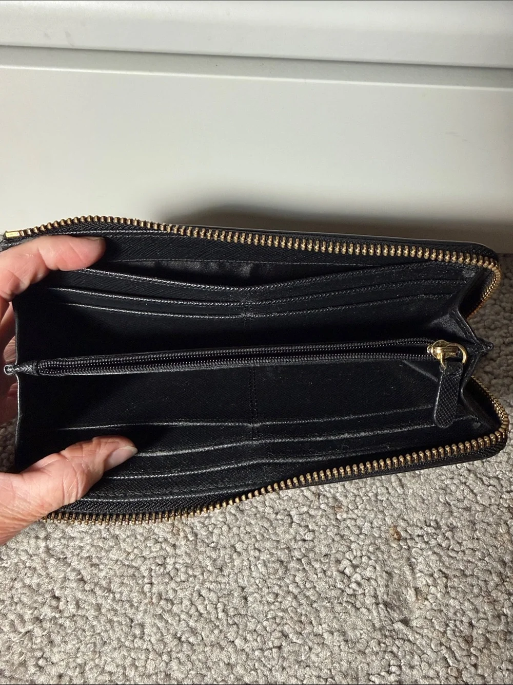 Coach Signature Canvas Zip Wallet in Khaki and Black